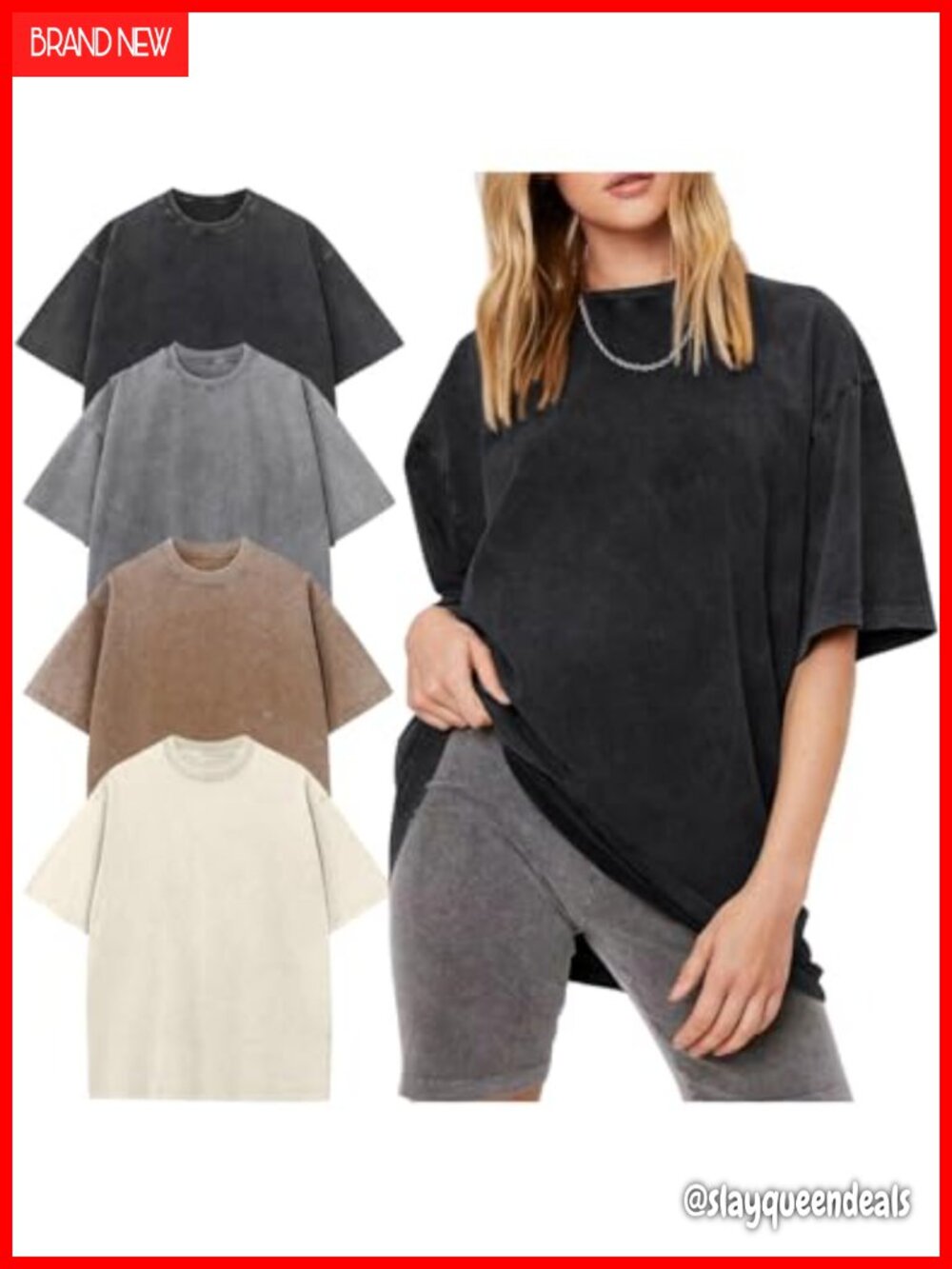 Oversized Acid Wash T-Shirt 100% Cotton Boyfriend Loose Fit Tee